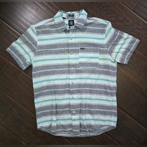 Volcom Slim Fit Mens Collared Button Up Striped Top Medium